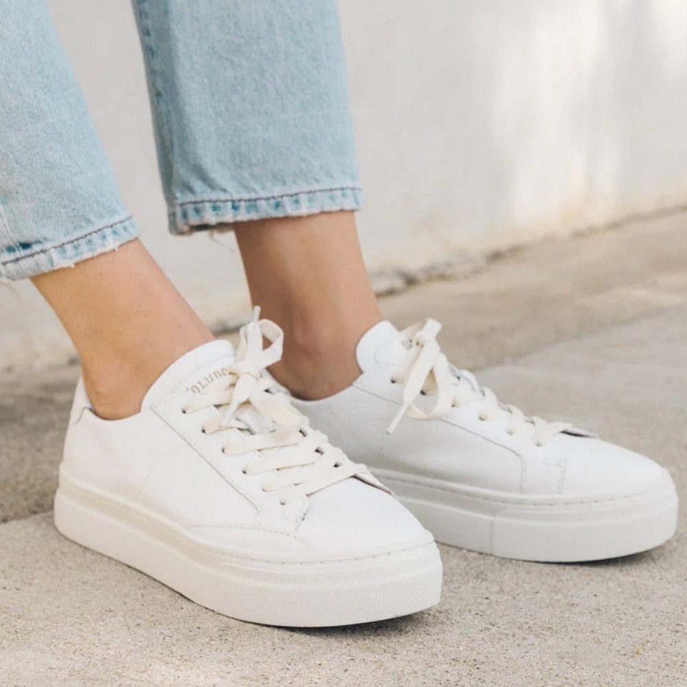 NWT Soludos Platform Ibiza All White Leather Sneaker Size 7